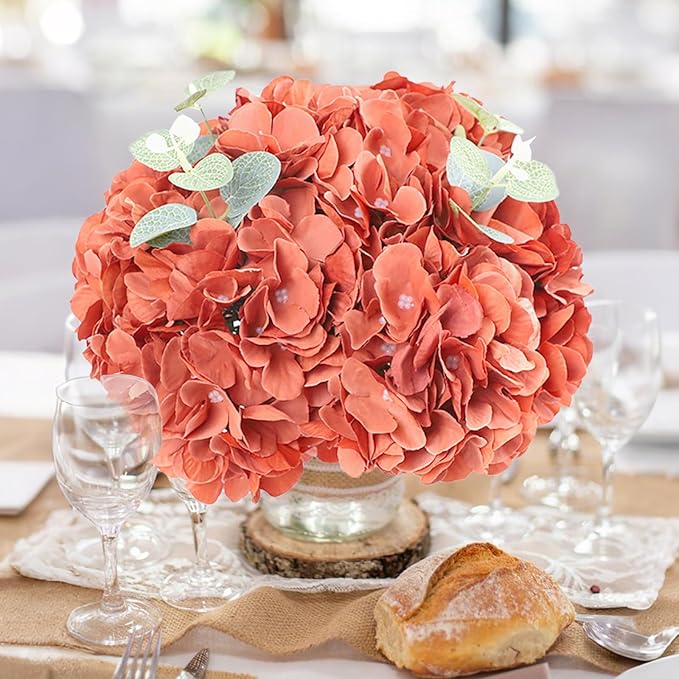 AVIVIHO 65pcs Burnt Orange Hydrangea Artificial Flowers Bulk (Not Squished) Realistic e Fake Hydrangeas Silk Flowers with Stems for Home,Weddings,Party Table Centerpieces,Arch,Florals Decorations