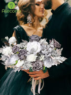 Alecono Artificial Flowers, Silver Silk Fake Flowers for DIY Wedding Cake, Grey Faux Flowers for Table Centerpieces Baby Shower Birthday Party Home Decorations