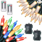 Battery Operated Christmas Lights 2 Pack 18 Feet 50 LED Clear Mini String Lights with 8 Modes Waterproof Tree Lights for Xmas Outdoor Indoor Holiday Party Garden Decor, Warm White + Multicolor