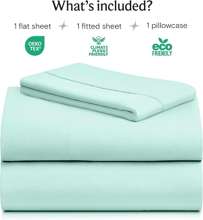 LuxClub 3 PC Sheet Set Bed Sheets Deep Pockets 16" Eco Friendly Wrinkle Free Cooling Machine Washable Hotel Bedding Silky Soft - Aquamarine Twin XL