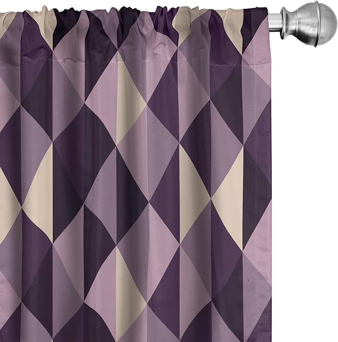 Ambesonne Geometric Window Curtains, Abstract Triangles with Dark and Pale Color Shades, Lightweight Decor 2-Panel Set with Rod Pocket, Pair of - 28" x 95", Dark Purple
