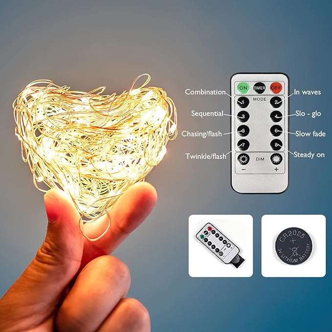 Homemory 2 Pack Each 20 Ft 60 LED Short Fairy Lights Battery Operated Christmas String Lights with Remote, Waterproof 8 Modes Firefly Twinkle Lights for Christmas Tree, Wreath Decor