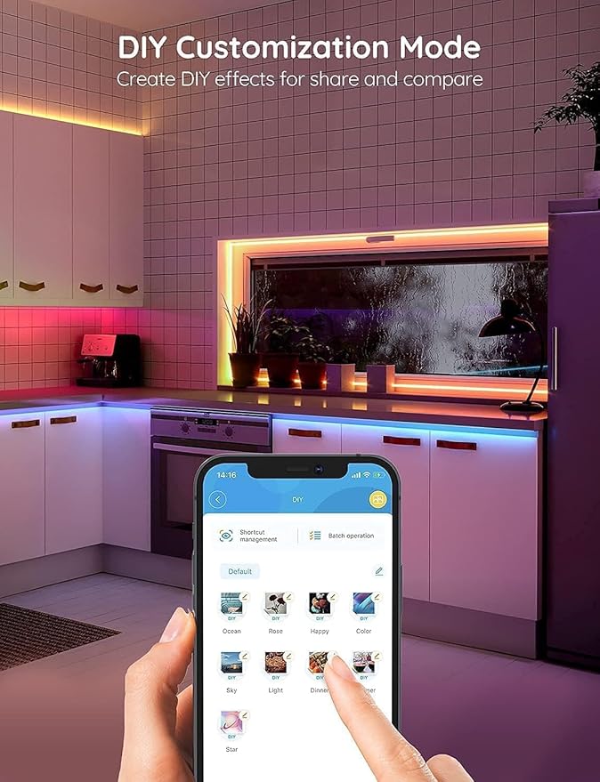 Govee Smart RGB LED Strip Lights for Bedroom, 32.8ft WiFi LED Light Strip Work with Alexa Google Assistant, 16 Million Colors with App Control and Music Sync Lights for Home Decor, 2 Rolls of 16.4ft