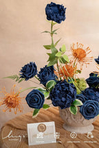 Ling's Moment Artificial Flowers Fake Roses Faux Foam Peony Combo for DIY Wedding Bouquets Centerpieces Arrangements Bridal Shower Party Home Decorations, Navy Blue, 24pcs