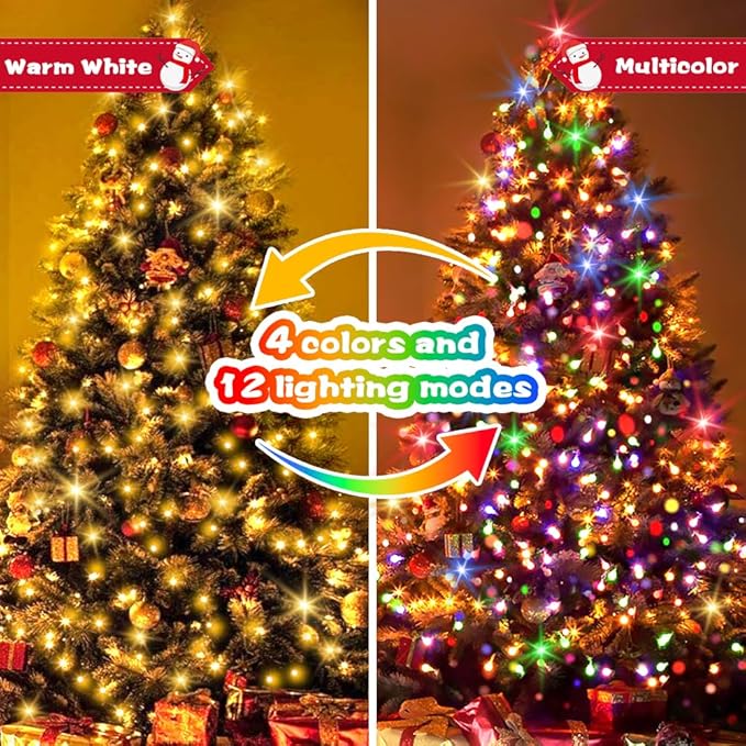 Battery Christmas Lights 2 Pack, 17ft 50 LED Dual Color Changing Mini String Light with 3 Auto-Timer Options and 12 Lighting Modes Waterproof Tree Lights (Warm White & Multicolor, 50 LEDs x 2 Pack)