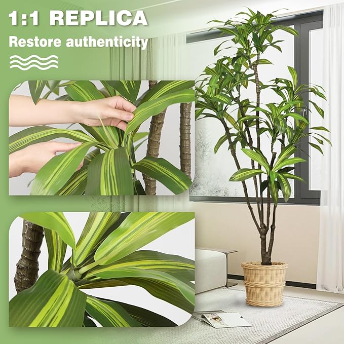 6.56ft Tall Dracaena Draco Artificial Tree, Handmade Dracaena Draco Tree, Fake Dracaena Draco with Faux Silk Leaves, Artificial Plants for Home Office Indoor Outdoor Party Wedding Decor