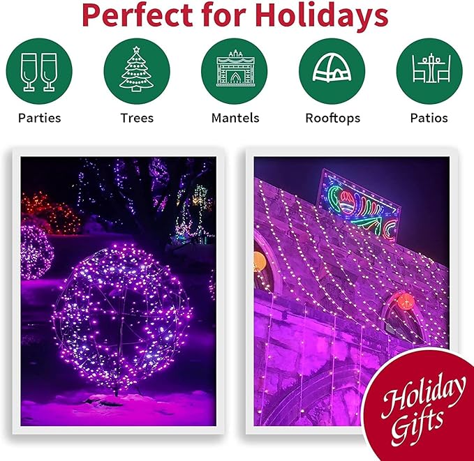 LAMPHOME Super-Bright Extendable Purple Christmas Lights Decoration 150Lights 31.9ft UL Certified Mini Bulb String Lights Set for Outdoor Halloween Home Christmas Tree Garden Holiday Party Patio Decor