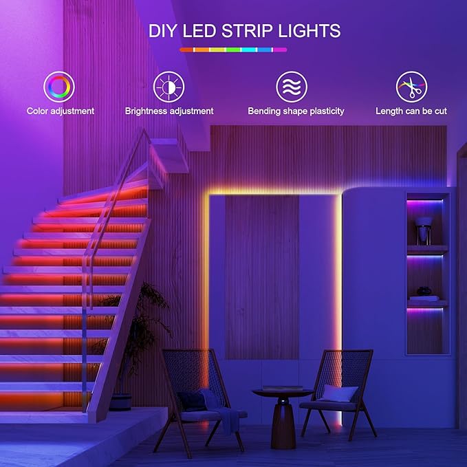 50ft Led Lights for Bedroom, Led Strip Lights Music Sync Corlor Changing, Led Light Strip with Remote & App Control RGB Strip, Led Lights for Room Dorm Home Classroom Ceiling Decor