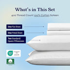 California Design Den Queen Sheet Set - Soft 400 Thread Count Sateen, Natural 100% Cotton Sheets, Deep Pockets with All Around Elastic for a Snug Fit, Cool & Durable Bedding Set - Antique White
