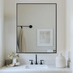 Antok Bathroom Mirror,40"x32" Wall Mirror, Decorative Mirrors Vanity Mirror Aluminum Alloy Frame Contemporary Hanging Mirror for Living Room Bathroom Entryway,Black,Rect Corner