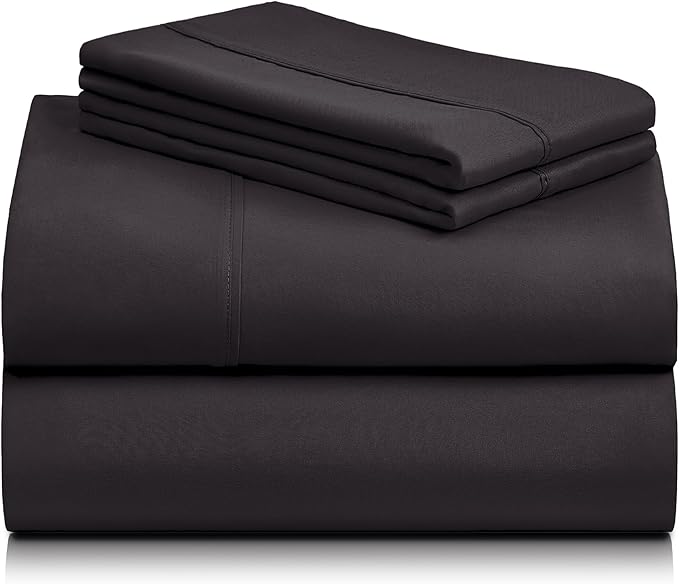 LuxClub 4 PC California King Sheet Set, Breathable Luxury Bed Sheets, Deep Pockets Wrinkle Free Cooling Sheets Machine Washable Hotel Bedding Silky Soft - Black Cal King