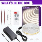 HitLights COB White LED Strip Lights Kit with Remote & 24V Power Supply, 16.4ft Dimmable Tape Light 4000K, 2560LEDs, 350+ LM/FT, UL Listed, Flexible Rope Lights for Bedroom, Kitchen, Cabinet Lighting