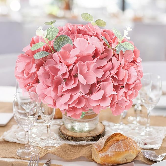 AVIVIHO 65pcs Dusty Rose Fake Flowers Hydrangea Artificial Flowers Bulk Realistic Hydrangeas Silk Flowers with Stems for Arrangement Home Weddings,Centerpieces,Party Arch Backdrop Decorations