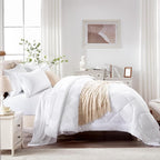 Love's cabin Twin Comforter Set White, 5 Pieces Twin Bed in a Bag, All Season Bedding Sets with 1 Comforter, 1 Flat Sheet, 1 Fitted Sheet, 1 Pillowcase and 1 Pillow Sham