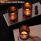 40Pcs Glass Votive Candle Holders, Amber Tea Light Candle Holders Vintage Fall Tealight Candle Holder Bulk for Autumn, Thanksgiving Table Centerpieces, Christmas Decor (Amber)