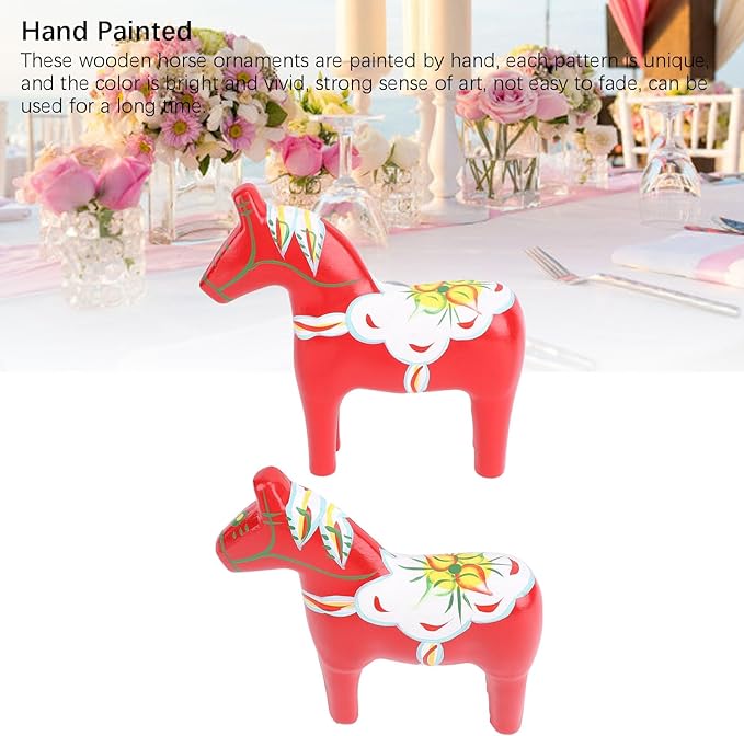 EVGATSAUTO Swedish Wooden Horse Figurine Pair, Hand Painted Nordic Decor, Traditional Red Dala Horse for Home Wedding Gift, Composite Wood Ornament