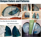 AMOYSTONE Large Agate Geode Bookends Heavy Duty Stone Book Ends Decorative Bookend Holder Home Office Decor with Rubber Bumpers Teal 1 Pair 4-6 LBS