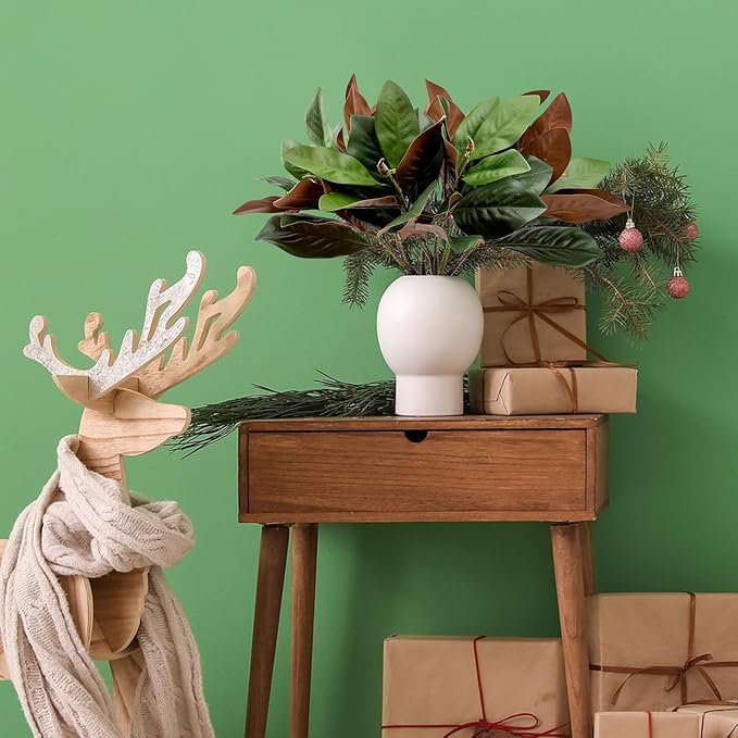 4 Pcs Magnolia Artificial Leaves Branches 25 Inch 3D Real Touch Pick Faux Magnolia Stems Fake Leaves Twigs for Indoor Outdoor Vase Filling Home Wedding Floral Arrangement Decoration
