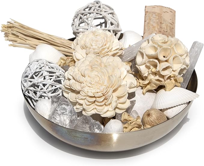 ANDALUCA 20 oz Botanical Crystal Potpourri Bag & Fragrance Vial Included Selenite Crystals, Scented (White Selenite Sandalwood)