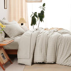 CozyLux Oversized King Comforter Set Beige Seersucker 7 Pieces 120x98 Bed in a Bag Comforter Set with Sheets, Luxury Soft Bedding Sets with Down Alternative Comforter, Sheets, Pillowcases & Shams