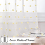 MYSKY HOME Pom Pom White Sheer Curtains for Girls Bedroom Mustard Yellow Curtains for Nursery 84 Inch Long Living Room Curtains 2 Panels Light Filtering Rod Pocket Window Drapes 52 x 84 inch