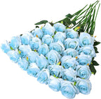 68 Pcs Ice Blue Artificial Roses Fake Flowers,Silk Flowers with Stems for DIY Wedding Bridal Shower Centerpieces Arrangements Tables Decorations