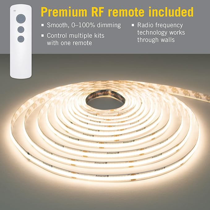 Armacost Lighting RibbonFlex Home Continuous (COB) LED Tape Light Kit with Remote - 16ft. (5M),Continuous (Cob) 3000k White