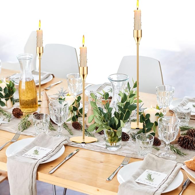 Gold Candle Holders Gold Taper Candle Holder Metal Candle Holder for Wedding, Dinning, Party, Fits 3/4 inch Thick Candle&Led Candles (Set of 3 Pcs)