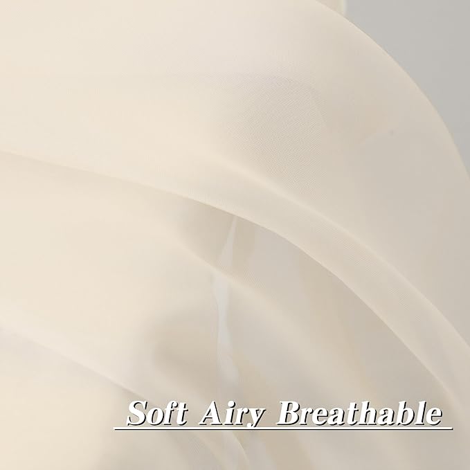 HUTO Cream Beige Sheer Curtains 63 Inch Length Rod Pocket Beige Sheer Voile Window Curtain Drapes for Bedroom Living Room 2 Panels