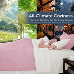 HEVUMYI Twin Comforter Set - 5-Piece All Season Bed in a Bag Twin, Ultra Soft Bedding Set with Comforter, Flat Sheet, Fitted Sheet, Pillowcases, Pillow Shams, Pink & Ivory