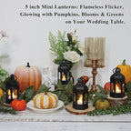 LLQ 12Pcs Mini Lanterns with Small LED Candle, Ramadan Lanterns Decorative Indoor, Vintage Black Lantern for Ramadan EID Decorations Halloween Christmas Wedding Table Centerpiece, Battery Included