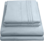 1800 Supreme Collection - Breathable Luxury Full Size Sheet Set with Full Elastic & Secure Corner Straps Built In, Extra Soft Deep Pocket Bedding, Misty Blue