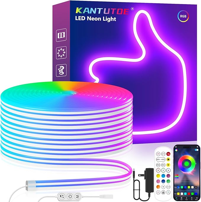 LED Neon Rope Lights, 13.1ft RGB LED Light Strip, 24V Music Sync App/Remote Control DIY Rope Light, IP67 Waterproof Gaming Neon Strip Lights for Bedroom Indoor Oudoor Décor