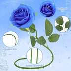 32 Pcs Blue, White Artificial Flowers Roses Fake, Silk Flowers with Stems for DIY Wedding Gothic Bridal Shower Centerpieces Arrangements Tables Decorations