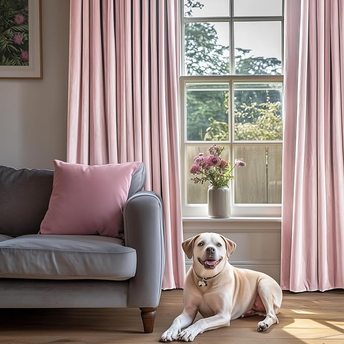 Lazzzy Velvet Blackout Curtains Thermal Insulated Room Window Drapes Super Soft Luxury Curtains for Living Room Bedroom Rod Pocket 2 Panels, Dusty Pink, 52" W x 90" L