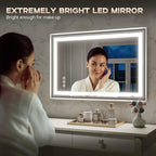LED Bathroom Mirror, 24“x36“ Lighted Bathroom Mirror with Metal Framed, Extremely Bright LED Mirror for Bathroom, 3 Colors Dimmable, Anti-Fog, Memory, Wall Mounted Lighted Vanity Mirror