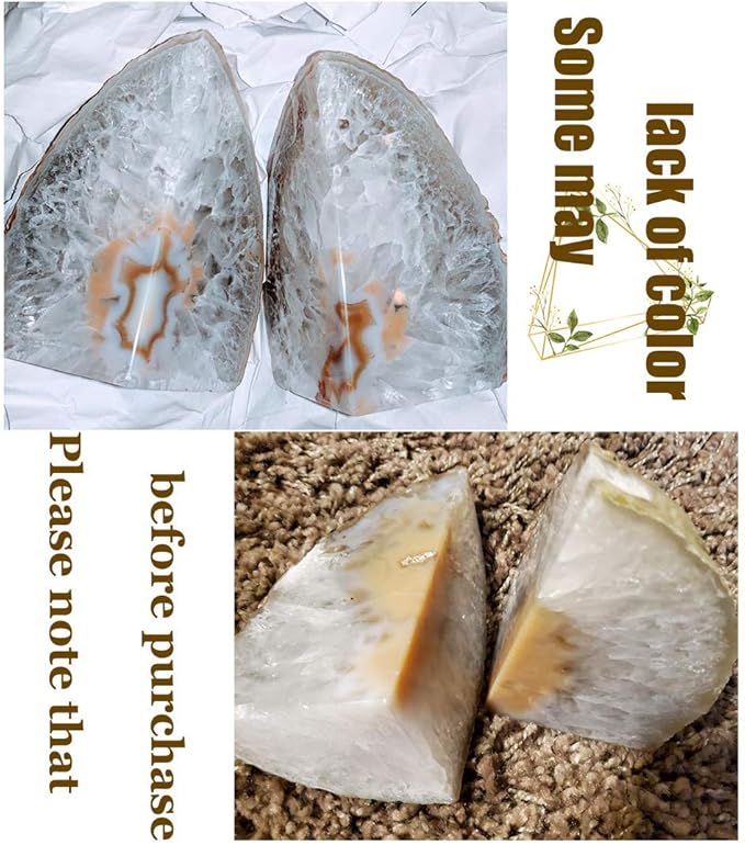 AMOYSTONE Agate Book Ends Shelves Decorative Geode Bookend Large Crystal Bookends Quartz Decor Nature Brown with Rubber Bumpers(1 Pair, 4-6 LBS)