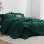 Love's cabin Twin XL Comforter Set Dark Green, 5 Pieces Twin XL Bed in a Bag, All Season Bedding Sets with 1 Comforter, 1 Flat Sheet, 1 Fitted Sheet, 1 Pillowcase and 1 Pillow Sham