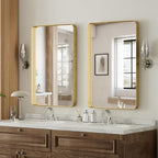 VooBang Bathroom Mirror 24x32 inch, Gold Gorgeous Deep Frame Wall Mirror, Modern Round Corner Bathroom Vanity Mirror for Bedroom, Living Room, Hanging or Leaning Horizontal or Vertical, Gold