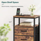 Huuger Nightstands Set of 2, 27.6 Inch End Tables with Charging Station, Fabric Drawers, Bedside Tables with USB Port and Outlet, Night Stands for Bedroom, Rustic Brown
