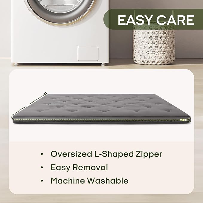 ZonLi Japanese Floor Futon Mattress Full Size 75"x 54", 100% Cotton Cover 2.5'' Thicken Tatami Mattress, Foldable Sleeping Pad, Portable Dormitory Tatami Mat (Grey)