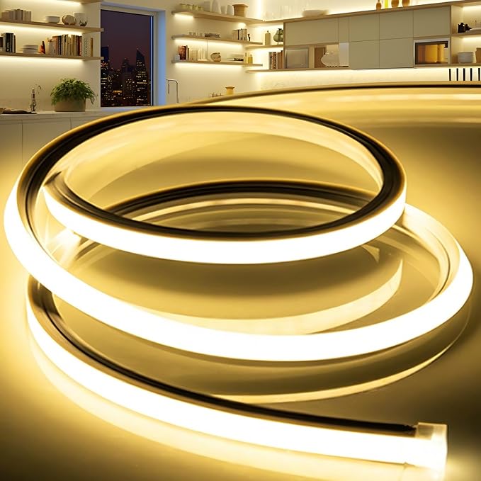 LED Strip Lights Yellow,9.8ft 110-120V Neon Rope Lights,Flexible Silicone Outdoor Waterproof Neon Strip Lights for Bedroom,Mirror,Kitchen Cabinet, Living Room,Halloween Decor