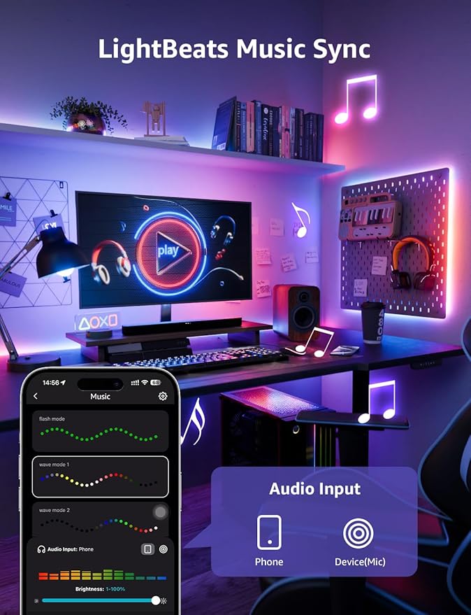 Lepro S1 AI LED Strip Lights for Bedroom - 32.8ft Smart RGB Light Strips with IC and Rainbow Chasing Effects, Color Segment DIY, Personalized Al Lighting Designer, No Remote, 2.4G Wi-Fi & Bluetooth