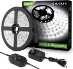 Lepro LED Strip Light, 32.8Ft Dimmable Vanity Lights, 6000K Super Bright LED Tape Lights, 420 LEDs SMD 2835, Strong 3M Adhesive, Suitable for Home, Kitchen, Under Cabinet, Bedroom, Daylight White