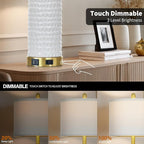 26" White Table Lamps for Living Room Set of 2, Ceramic Bedroom Lamps for Nightstands, Modern Bedside Lamps for Bedroom Living Room, Nightstand Lamps for End Table, Hallway, Gold and White