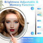 ALHAKIN 9" Wall Mounted Lighted Makeup Mirror, Rechargeable 1X/15X Magnifying Mirror with 3 Color Lights Dimmable, 360° Rotation, Nickel