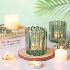6 PCS Votive Candle Holder, Green Glass Candle Holders, Tealight Candle Holder for Wedding Centerpieces Dinner Party Table Decor