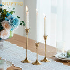 5 Sets(15 Pcs) Brass Gold Metal Taper Candle Holders Candlestick Holders, Vintage Modern Decorative Centerpiece Candlestick Holders for Table Mantel Wedding Housewarming Gift