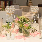 6 Pcs Gold Elegant Metal Crystal Tea Light Candle Holders with Crystal Pendants, Hollow Design - Wedding Table Centerpieces for Anniversary Birthday Party, Home Decor