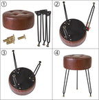 IBUYKE Faux Leather Round Footrest Stool, Makeup Vanity Stool Side Table, PU Dressing Table Seat, Pouf Couch Stool, Golden Steel Legs, Dark Brown LG-31Z